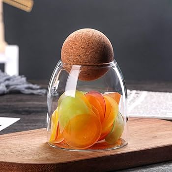 Airtight Glass Jar Set with Wooden Ball Cork Lid, 3 Pack Storage Canisters for Cereal, Pasta, Spices