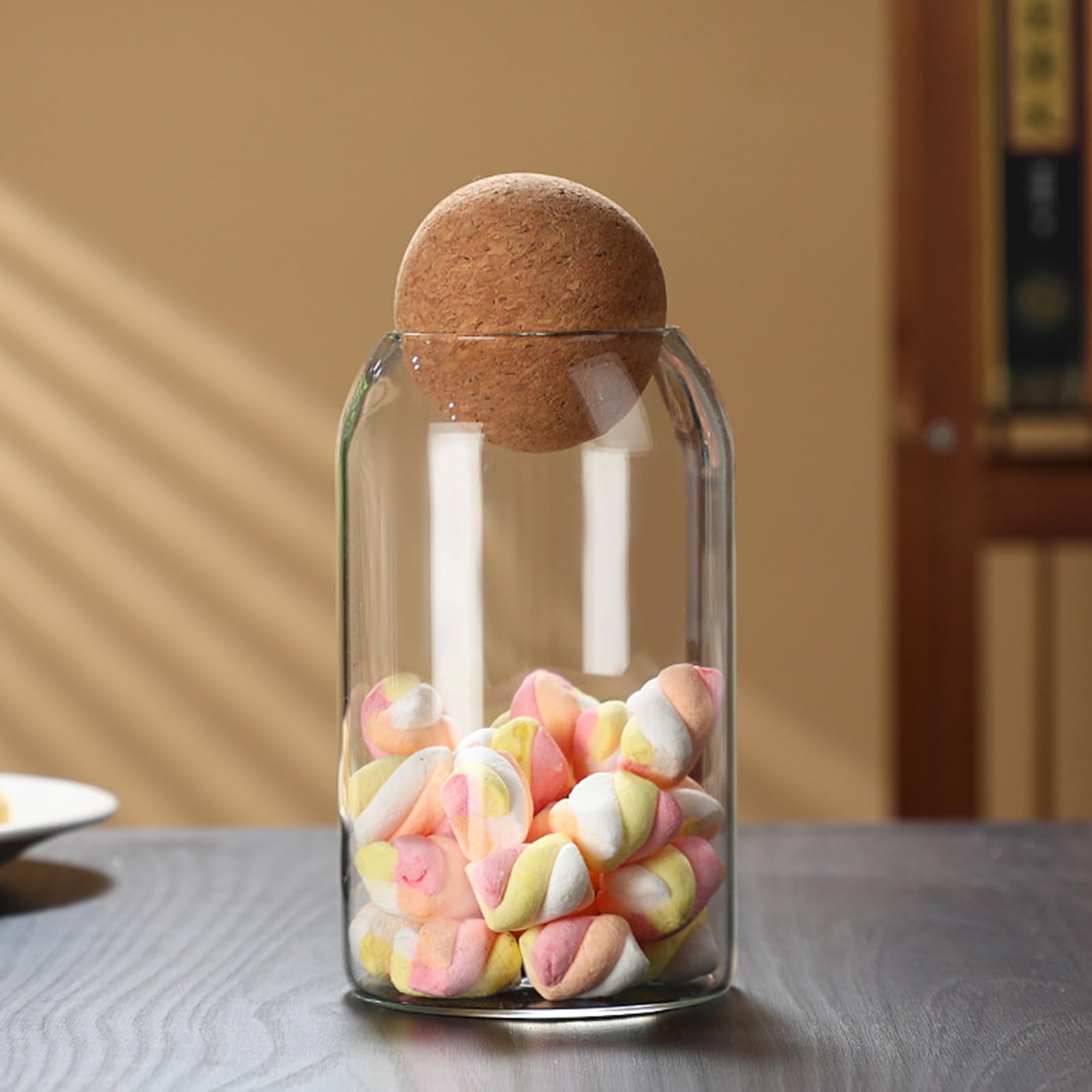 Airtight Glass Jar Set with Wooden Ball Cork Lid, 3 Pack Storage Canisters for Cereal, Pasta, Spices
